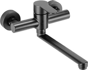 Rubinetto da cucina a parete - Miscelatore per cucina con montaggio a parete - Igiene ottimale - Girevole a 360 gradi - Braccio girevole da 23 cm - Colore nero