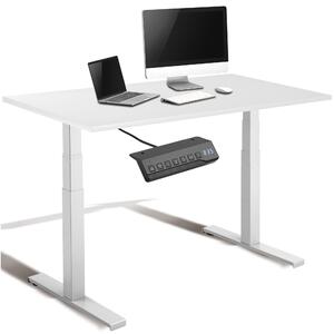 Scrivania da ufficio regolabile in altezza, colore nero, piano bianco in resina melaminica, dimensioni 160x80 cm