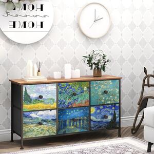 Mobiletto contenitore con 6 cassetti - Armadio contenitore/comodino - Organizzazione degli spazi - Motivo Van Gogh - 99 x 55 cm - Marrone