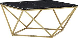 Tavolino da caffè BELIANI in MDF nero effetto marmo quadrato 80 x 80 cm con struttura in metallo dorato stile glamour salotto
