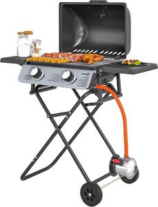 Griglia a gas su carrello - Griglia per balcone - Cucina all'aperto - Design pieghevole a valigia - 101 x 50 x 102 cm - Nero