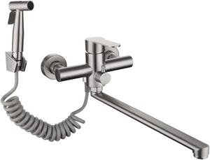 Rubinetto da cucina - Miscelatore a muro con doccetta - Accessorio per la cucina - Rotazione a 360 gradi - Bocchetta da 35 cm - Argento