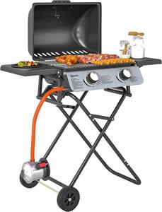 Griglia a gas su carrello - Griglia per balcone - Cucina all'aperto - Design pieghevole a valigia - 101 x 50 x 102 cm - Nero