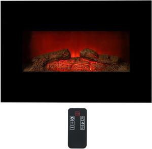 Camino elettrico da parete - Riscaldamento - Crea un'atmosfera accogliente - Sensore di apertura finestra - 66 x 13 x 46 cm - Nero
