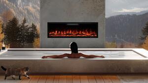 Camino elettrico AFLAMO Elite 128 - fiamma realistica - da parete o da incasso - 128x46x13 cm - camino elettrico decorativo LED con funzione di riscaldamento 750/1500 W