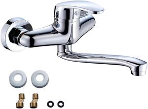 Rubinetto da cucina a parete - Miscelatore per cucina - Flusso rapido - Rotazione a 360 gradi - Braccio da 250 mm - Argento