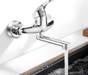 Rubinetto da cucina, montaggio a parete - Miscelatore con braccio girevole - Risparmio di spazio - Rotazione a 360 gradi - Distanza tra i fori di 150 mm - Argento
