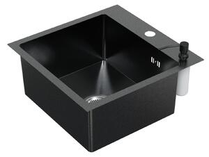HAGO24 Lavello da incasso 45x45 cm in acciaio inossidabile per cucina, lavello angolare, set di scarico, insonorizzazione, universale, antracite, dispenser di sapone