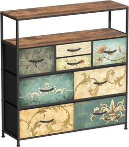Comodino con cassetti - Mobile contenitore - Soluzione per l'organizzazione domestica - Motivi vintage - 100 x 102 cm - Marrone