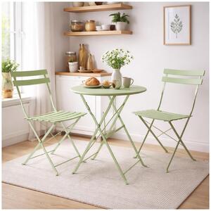 Set da bistrot pieghevole in metallo verde con tavolo e 2 sedie per balcone