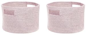 Set di 2 cesti in cotone intrecciato rosa pastello boho interno esterno Beliani