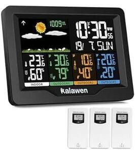 Stazione meteorologica Kalawen con 3 sensori esterni, display a colori e orologio radio controllato DCF
