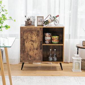 Costway Armadio in legno con anta singola e ripiani regolabili, Credenza dispensa per cucina salone Marrone rustico