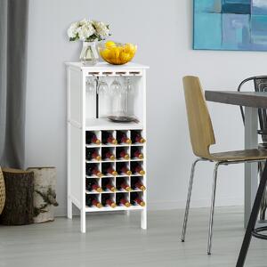 Costway Cantinetta portabottiglie in legno, Scaffale di vino con porta calici per 20 bottiglie 42x24,5x96cm Bianco