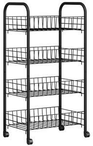 Carrello da Cucina 4 Ripiani 40x26x90 cm in Metallo Filo Nero