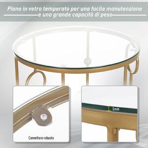Homcom Set 2 Pezzi Tavolini da Caffè Design con Motivi a Cerchio in Metallo e Vetro Temperato