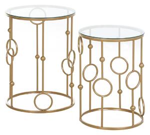 Homcom Set 2 Pezzi Tavolini da Caffè Design con Motivi a Cerchio in Metallo e Vetro Temperato