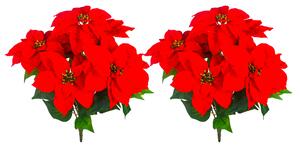 Set 2 Cespugli Stella Natale con 7 Fiori H50 cm Rosso