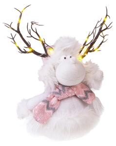 Renna con Led H35 cm in Tessuto Bianco/Rosa