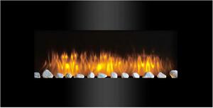 Camino elettrico a parete – Riscaldamento – Crea un'atmosfera accogliente – Immagine realistica delle fiamme – 1055 x 48 cm – Nero