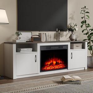 Mobile TV con camino elettrico - Centro multimediale - Arredamento soggiorno - Effetto fiamme realistico - Larghezza 157 cm - Bianco