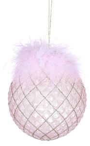 Set 4 Palline Decorative per Albero di Natale con Piume Ø10 cm Rosa/Champagne
