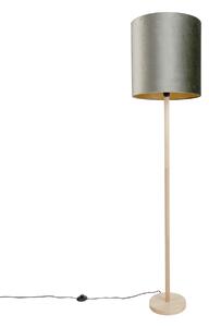 Lampada da terra in legno con paralume in velluto verde 40 cm - Mels
