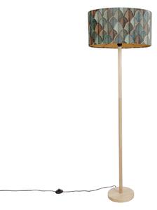 Lampada da terra in legno con paralume ovale in velluto con design a foglie 50cm - Mels