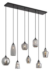 Lampada a sospensione Art Déco nera con vetro fumé 8 luci - Hanne