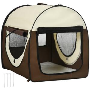 PawHut Trasportino Pieghevole per Cani e Gatti, Porta e Finestre in Rete, Tessuto Oxford, Viaggi Sicuri, 70x51x59cm - Marrone|Aosom