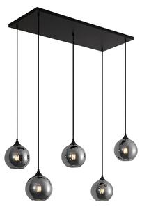 Lampada a sospensione Art Déco nera con vetro fumé 5 luci - Wallace