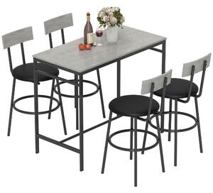 HOMCOM Set Tavolo Alto e 4 Sgabelli da Bar con Schienale e Poggiapiedi in Stile Industriale, Grigio Cemento | Aosom Italy