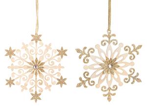 Set 8 Set di 2 Fiocchi di Neve Ø14,5 cm Crema/Oro