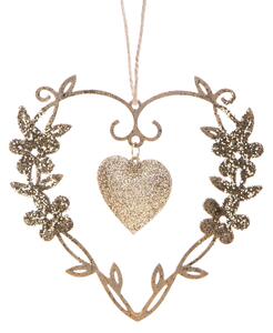 Set 4 Cuore Metallo con Glitter 12 cm Oro