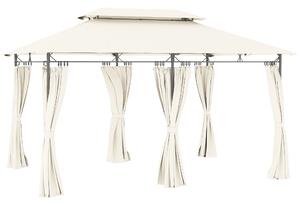 Outsunny Gazebo da Giardino 3x4 m con Tende Rimovibili, Doppio Tetto e Struttura in Metallo, Crema