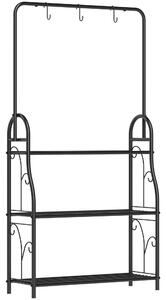 Outsunny Portapiante a 3 Livelli con Barra Appendiabiti e Ganci, Scaffale in Metallo per Fiori e Vasi, per Interno ed Esterno, Balcone, Soggiorno, Camera da Letto, Nero | Aosom Italy