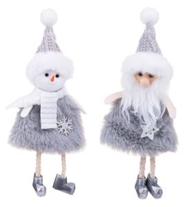 Set di 12 Babbo Natale+Pupazzo Neve H17 cm Grigio/Bianco