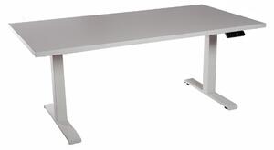Scrivania da ufficio regolabile in altezza, colore bianco, piano in melaminico grigio chiaro, dimensioni 160x80 cm