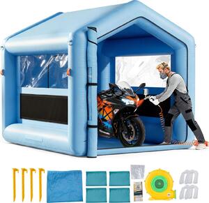Cabina di verniciatura gonfiabile - Tenda cabina di verniciatura 3 x 2,5 x 2,5 m - Ventilatore 550 W - Sistema di filtraggio dell'aria - Finestra trasparente - Tetto triangolare - Tessuto Oxford 210D - Blu