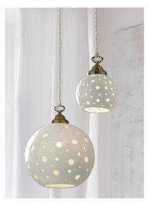 2253 SOSPENSIONE SINGOLA CON SFERA IN TERRACOTTA BIANCA TRAFORATA 2 MISURE RUSTICA MADE IN ITALY