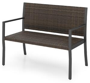 KOMFOTTEU: Panchina da giardino in rattan sintetico, divanetto a due posti con schienale e braccioli, panchina da parco con cuscini e struttura in metallo, adatta per balconi e giardini, resistente fino a 360 kg, dimensioni: 110 x 55 x 84 cm
