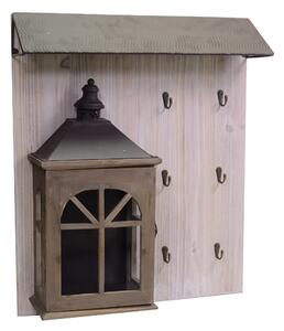 Appendino in legno 6 posti con lanterna marrone cm 55,5x65x15,5