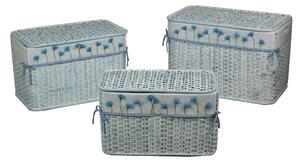 Set 3 Baule in rattan azzurro andrea fodera fiori blu
