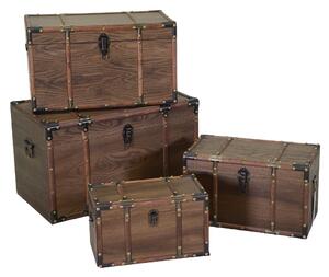Set 4 Baule in legno e Similpelle marrone rettangolare