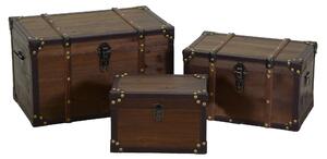 Set 3 Baule in legno e Similpelle marrone rettangolare