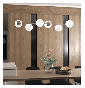 SOSPENSIONE 6 LUCI LINEARE IN METALLO NERO O SABBIA E DIFFUSORI IN VETRO BIANCO LAMPADINE ATTACCO E27