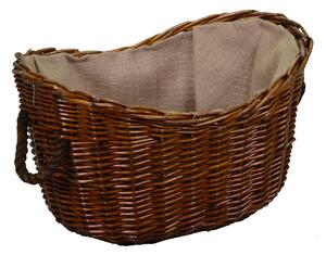 Cesta in vimini fodera juta con manici corda marrone ovale cm 59x43xh28/36