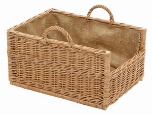 Cesta portalegna in vimini europeo con fodera juta rettangolare cm 53x39xh26/31.5