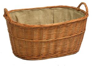 Cesta portalegna in vimini europeo 1^ misura con fodera juta ovale cm 65x45xh29/36