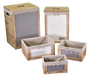 Set 2 Ceste Portabiancheria in legno brenda con 3 cassetti rettangolari